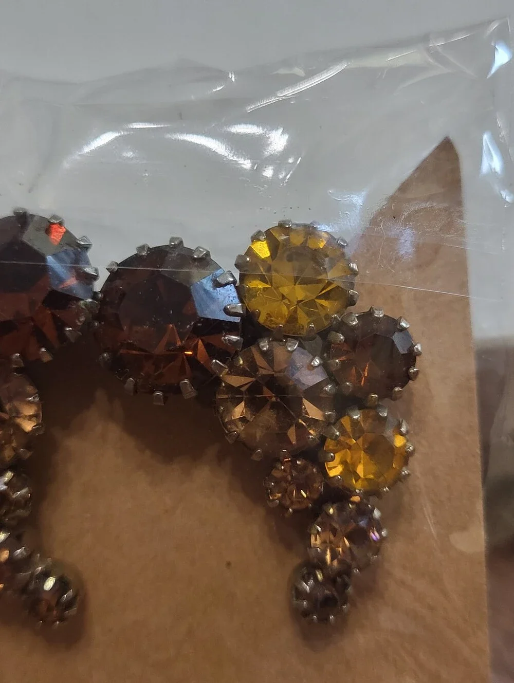 Vintage-Inspired Brown and Amber Crystal Ear Crawler Clip Earrings